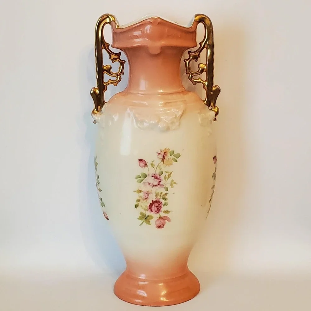 Antique Bohemian Handled Urn Vase Victoria Austria Porcelain Signed Kaufmann 12